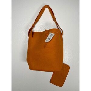 Laila Geir Ness Orange Faux Suede Bucket Bag with Matching Pouch NWT